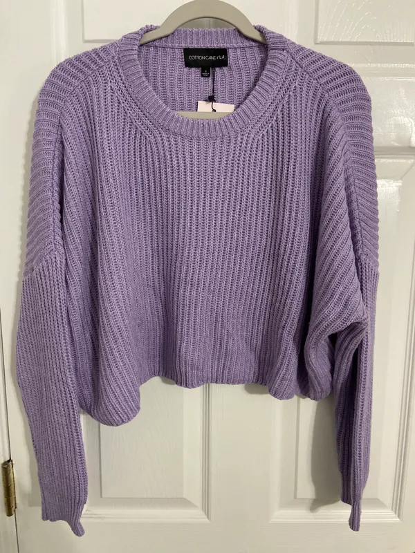 Cotton Candy LA Purple Knit Crop Sweater - Image 2