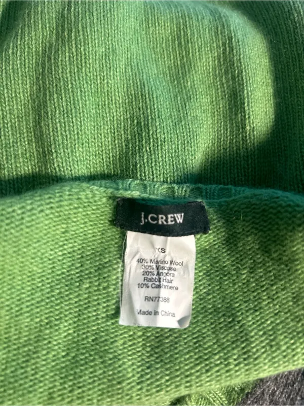 Vintage J.Crew Argyle V-Neck Sweater XS Green Blue Merino Angora Cashmere Y2K - Image 3