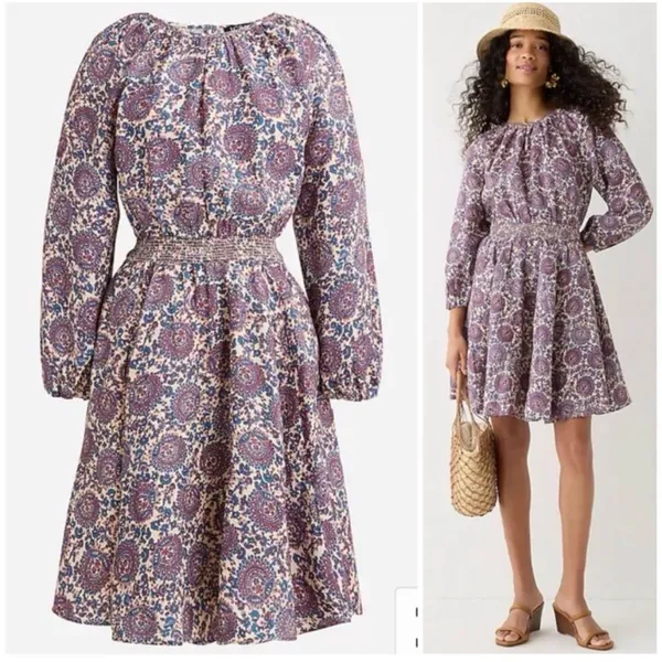 J. Crew Palermo Smocked Waist Mini Dress‎ in Floral Bouquet Linen Medium - Image 2