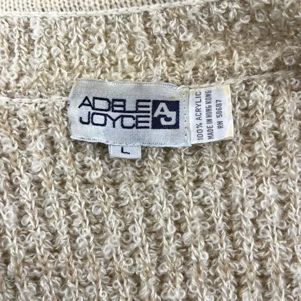 Vintage 80s Adele Joyce Boucle Cardigan Sweater Large Oatmeal Open Front Tan - Image 7
