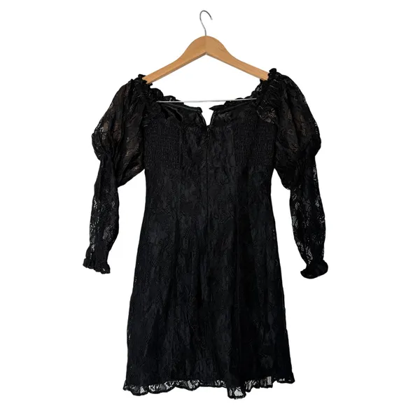 Endless Rose Off The Shoulder‎ Dress Size Medium Black Lace Fitted Long Sleeve - Image 6