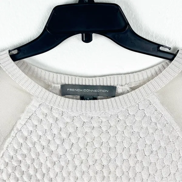 FRENCH CONNECTION Off White Wool Blend Mesh Sleeves Textured Sweater Small - Image 10