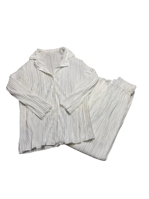 🤍 Bridal Pajama Set Size Small Pleated Button Down Pants Wedding PJs 🤍 White - Image 2