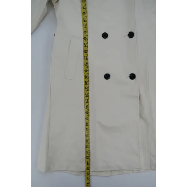 Womens Cream Hooded Double Breasted Trench‎ Coat Size L - Image 8