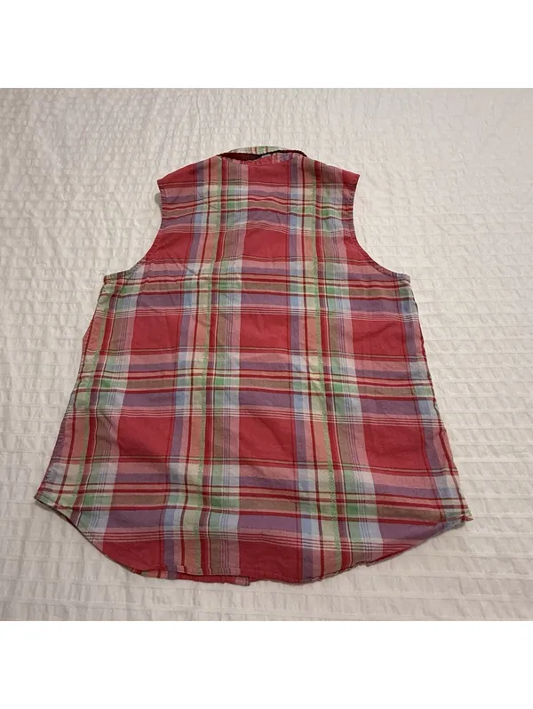 Lauren Ralph Lauren Plaid Multi Color Pajama Button Up Shirt & Shorts Set Medium - Image 11