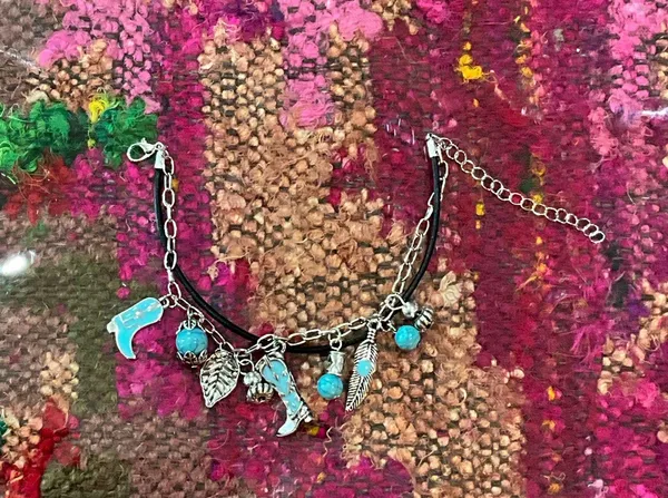 Silver and Turquoise Charm Bracelet Blue - Image 7