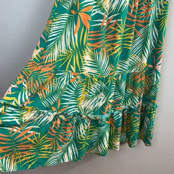 Betsey Johnson Maxi Dress Small Green Palm‎ Leaf Tropical Smocked Puff Sleeve - Image 5