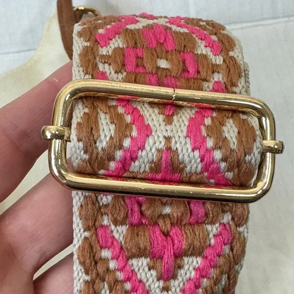 AhDorned Cream Canvas Crossbody Bag Embroidered Strap Boho - Image 3