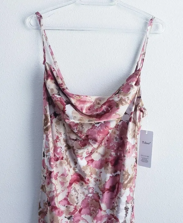 Tsher Floral Spaghetti Strap Slit Maxi Dress New - Image 3