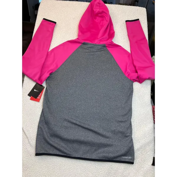 Nike Hot Pink Gray Therma-Fit Pullover Hoodie Sweatshirt Womens Size M NWT - Image 2