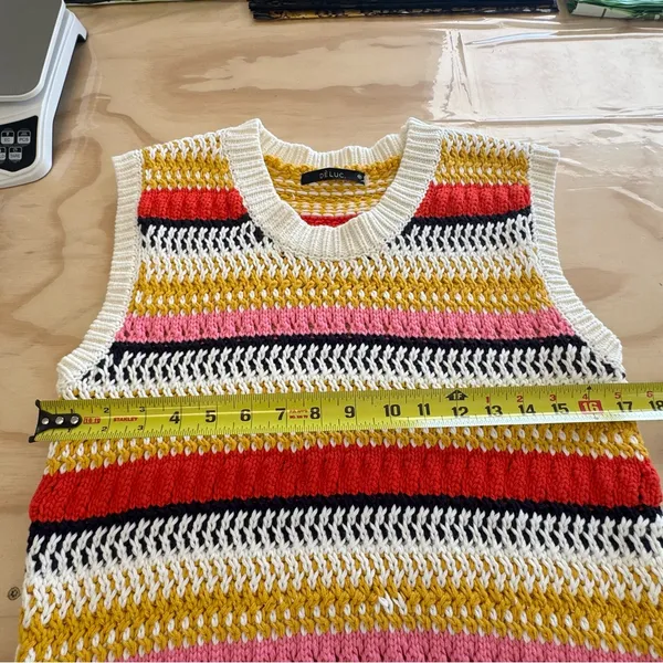 Boutique Deluc Multicolor Striped Knit Top Tank Sweater‎ White Red Medium - Image 9