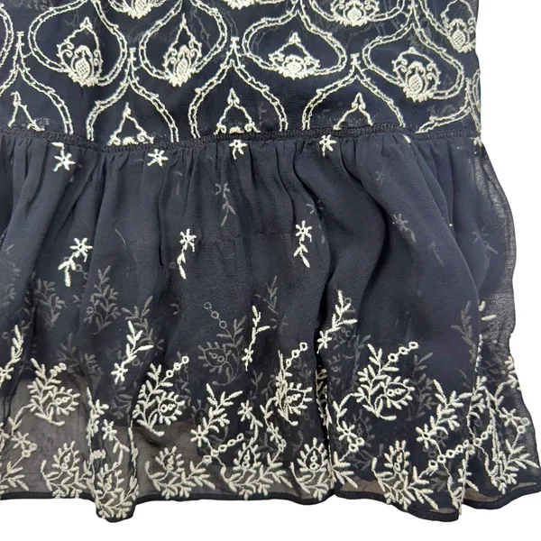 Anthropologie Black Sheer Fully Embroidered Mini Slip Dress Boho Feminine SMALL - Image 7
