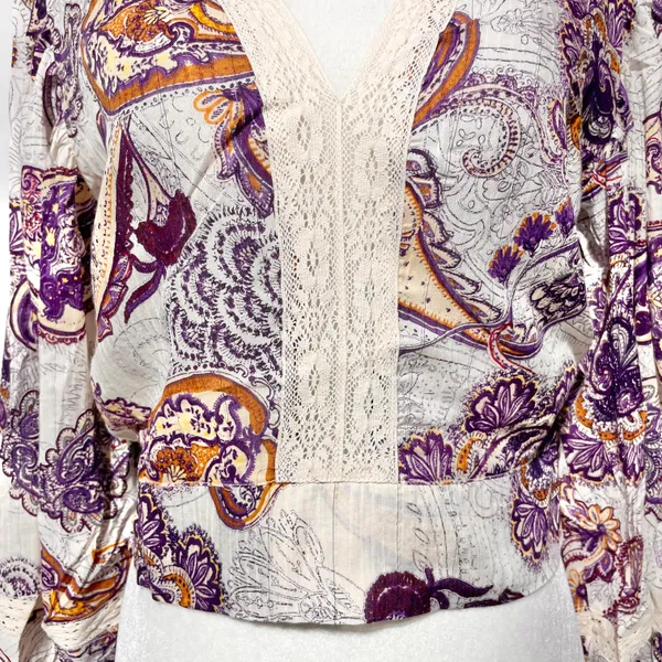 Band Of The Free New Paisley Lace V-Neck Balloon Sleeve Crop Top Size Small - Image 7