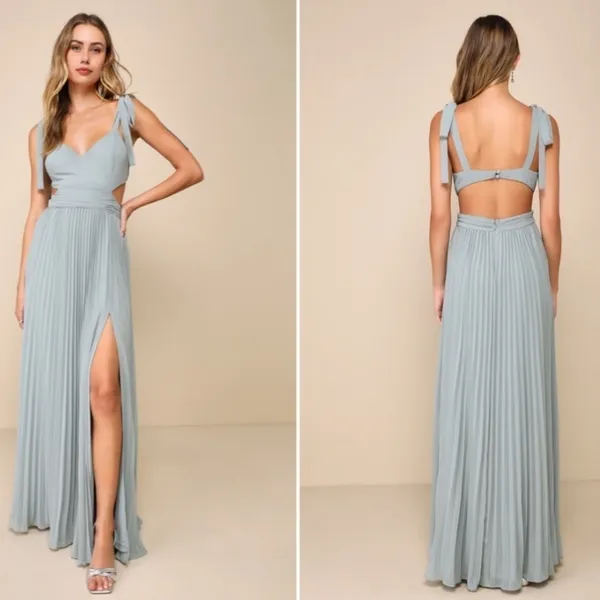 LULU's Prom Wedding Bridesmaid Boho Flowy Romantic Sexy Sage Green Maxi Dress - Image 2