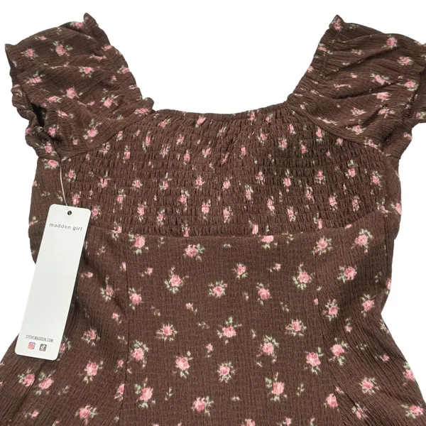 NEW Madden Girl‎ Brown Pink Floral Fit and Flare Dress Juniors Small Cottagecore - Image 9