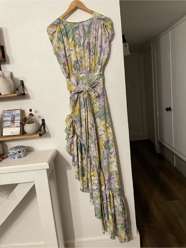 Bronx and Banco Lavender, Yellow & Green Floral High-Low Maxi Dress - Image 5