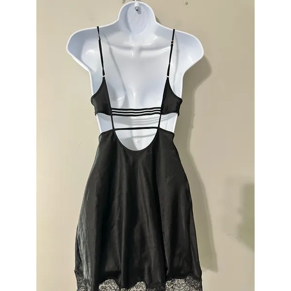 Victorias Secret Black‎ Lace Trim Cutout Slip Mini Dress Chemise Size XS - Image 4