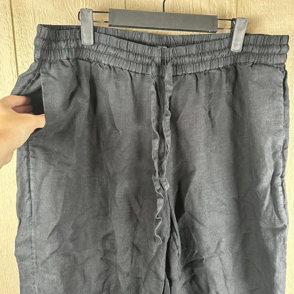 J Crew Wide Leg Seaside Pants Womens Sz XL Black Linen Pull On Lagenlook Coastal - Image 2