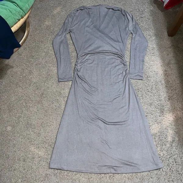 Banana Republic Soft Luxe‎ Ruched Faux Wrap Midi Dress Mocha Latte Medium - Image 5