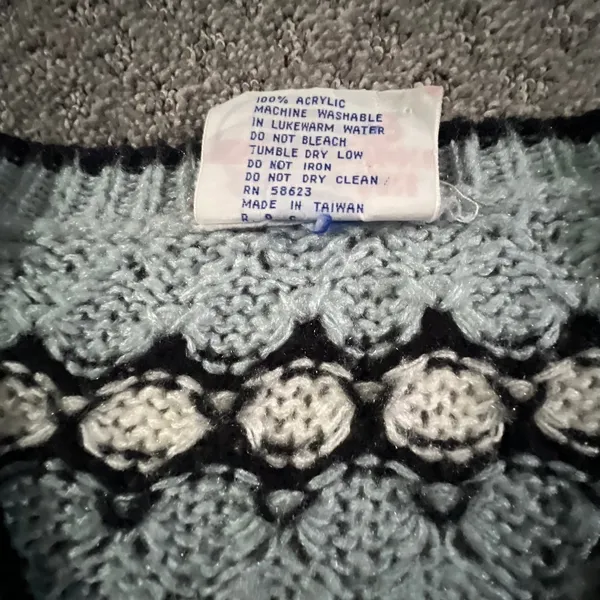 Western Connection‎ Sweater Womens Medium Blue Vintage 80s Popcorn Knit V-Neck - Image 5