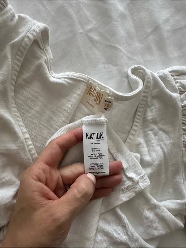 Nation LTD 100% Pima Cotton White Short Sleeve Ruffle Blouse Size XS - Image 6