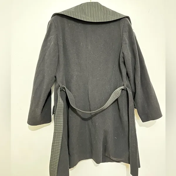 Wool blend black coat jacket minimalist full zip collared long coat size 12 - Image 4