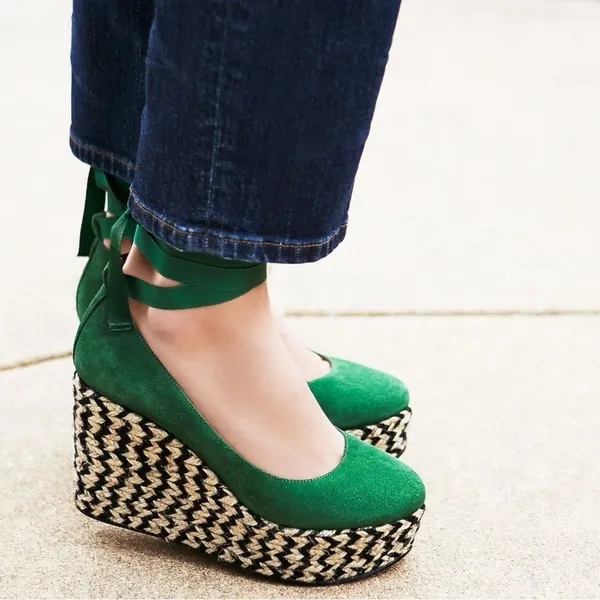Free People Suede Lace Up Charade Espadrille Wedge Heels Green Size 36 US 5.5 - Image 13