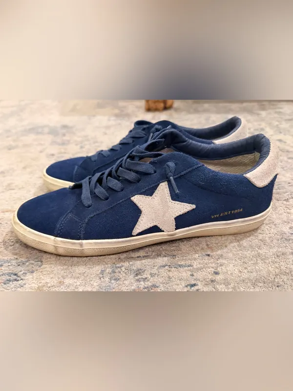 Ladies Vintage Havana Navy Suede Low-Top Sneakers - Image 6