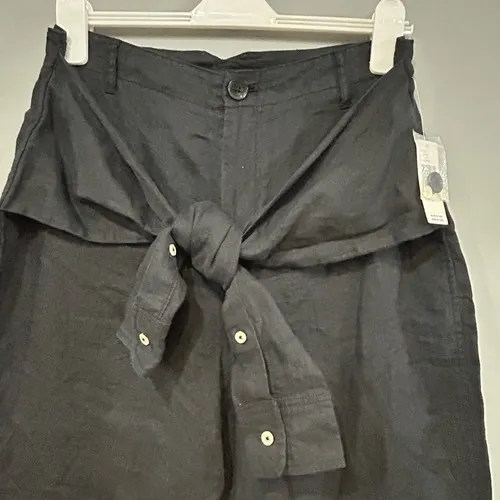 Anthropologie Black Linen Tie-Waist‎ Wide-Leg Cropped Pants High Rise NEW - Image 6