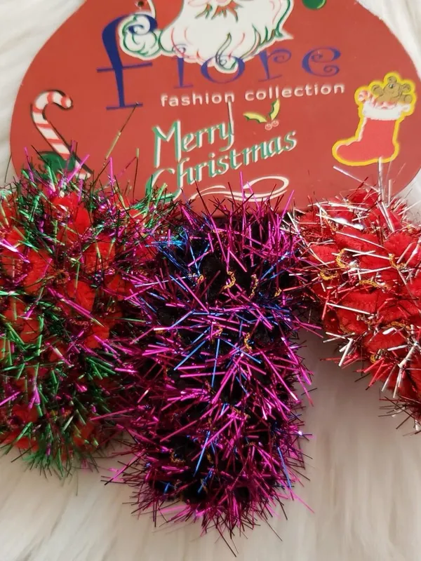 Bold Christmas tree statement piece earrings and tinsel scrunchie set. Green - Image 2