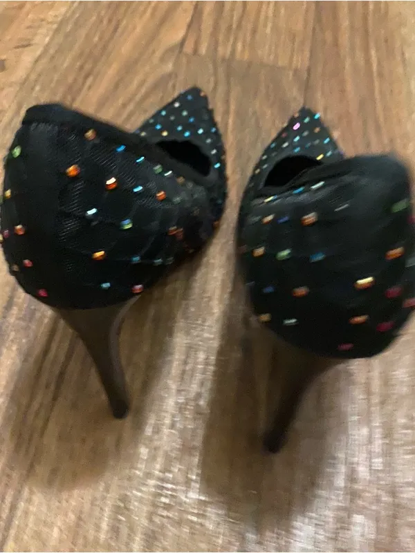 Zara Womens Black Mesh Pumps Heels Size 37 US 6.5 Multicolor Beading Beads - Image 13