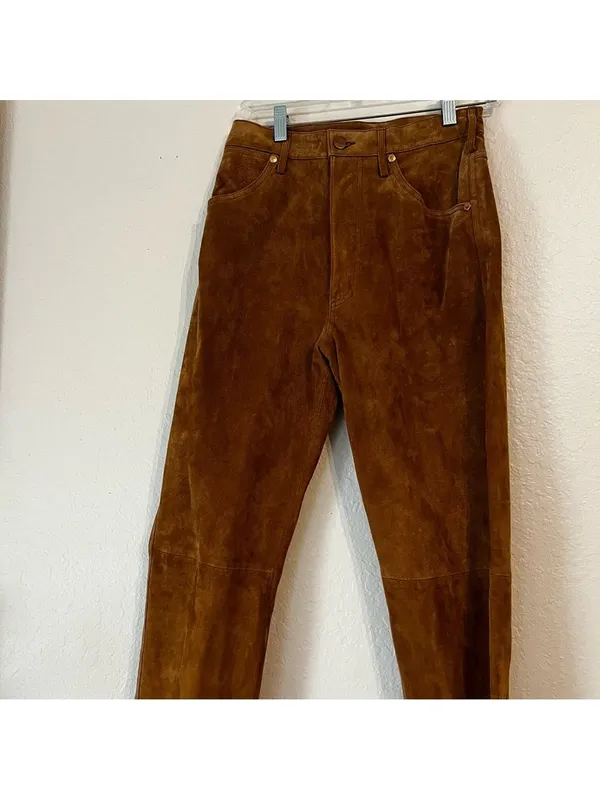 Vintage Wrangler Leather Pants Caramel Brown Jeans Slacks Cottagecore Western - Image 4