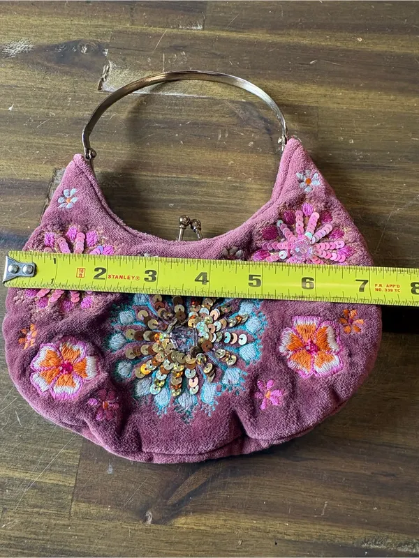 Y2K Beaded Mini Purse Floral Embroidery Velvet Arch Kiss Lock Boho Whimsigoth - Image 3