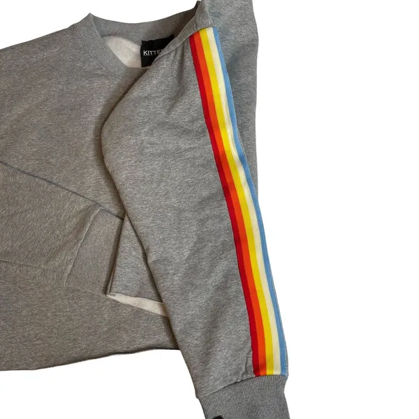 Kittenish Grey Cropped Sweatshirt Rainbow Stripe Sleeve Lounge‎ Athleisure M - Image 8