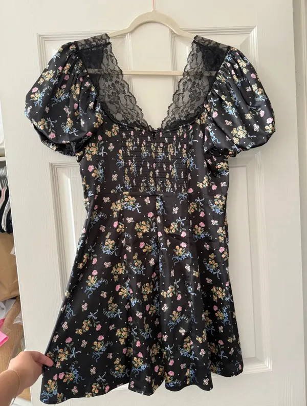 For Love And Lemons August Floral Bow Satin Lace Trim Mini Dress - Image 11
