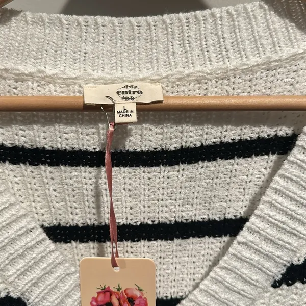 Entro Large Stripe Knit Cap Short Sleeve Sweater Top‎ - Image 6