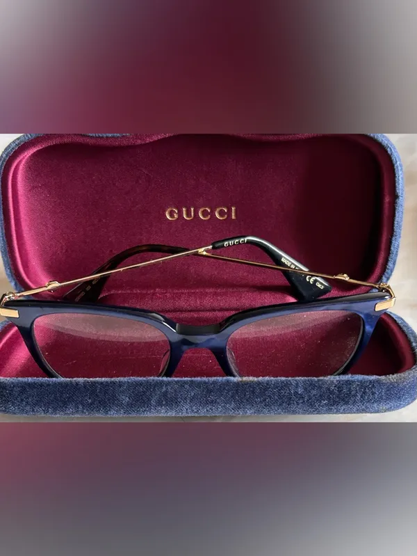 Gucci GG0110O 005 Women Blue Gold Rectangle Eyeglasses w/Case‎ Authentic - Image 2