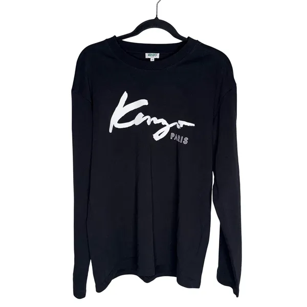 Kenzo Paris Long Sleeve Top Women M Black Excellent Snap Sleeve Logo Tee - Image 2