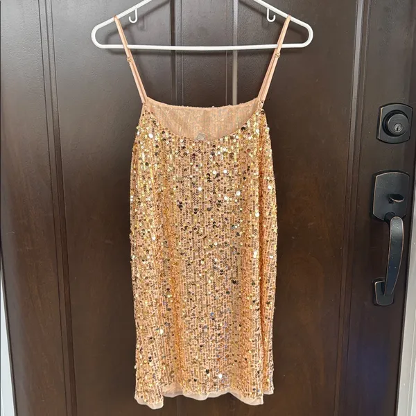 NWT Free People Midnight Kiss Sequined Mini Slip Dress Gold Size XS Retail $98 - Image 11