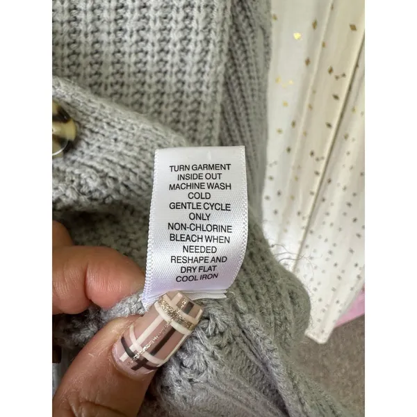 Ally Mae Gray Cable Knit Rib Stitch Button Down Balloon Long Sleeve Cardigan L - Image 7