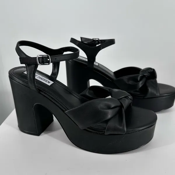 Steve Madden Mella Black Faux Leather Platform Sandals size 11 Ankle Strap - Image 2