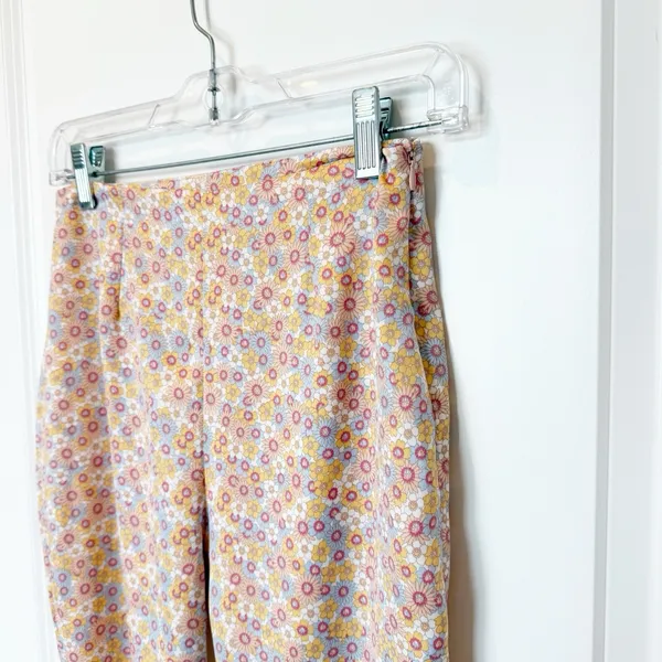 Zara Womens Satin Flare Pants Size Small Festival Hippie Disco Pastel Florals - Image 3