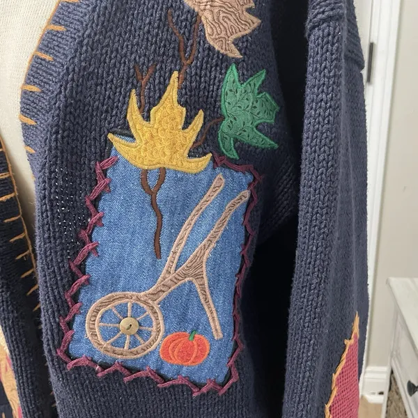 VTG Sharon Young Barn Fall Design Sweater Cardigan Sz Medium Cottagecore - Image 4