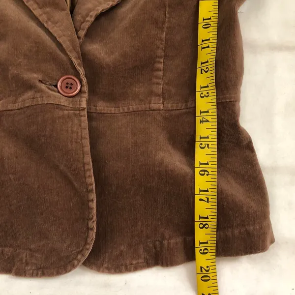 2000s Y2K Unique Brown velvet corduroy blazer jacket embroidered flower patch on the lapel - Image 5