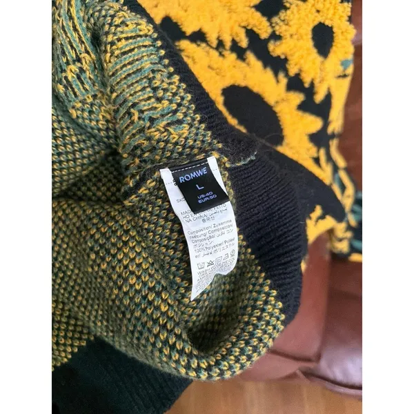 Women's oversized Black sweater with yellow sunflowers large - Image 3