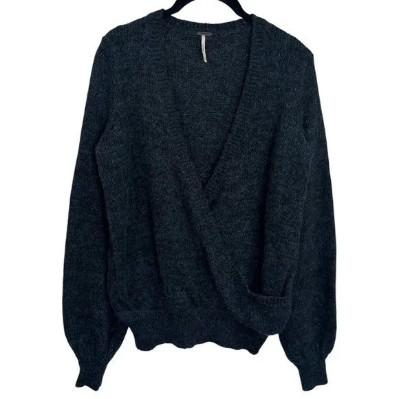 Free People Wool Blend Karina Crossover Knit Sweater Green Cozy Luxury Chic XS - Image 2