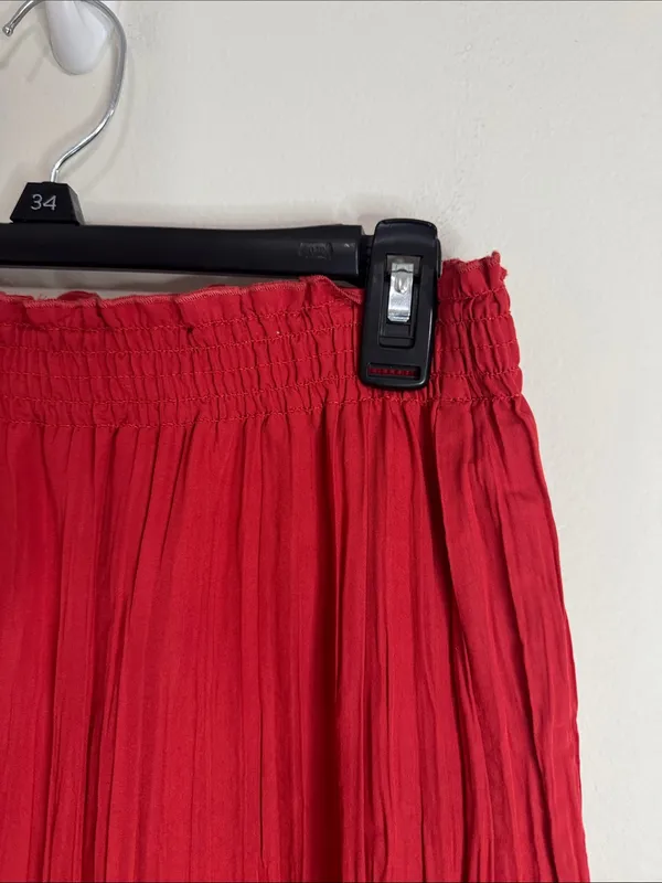 Vintage Coral Red Tiered Maxi Broomstick Crinkle Smocked Y2K Skirt size 12 - Image 5