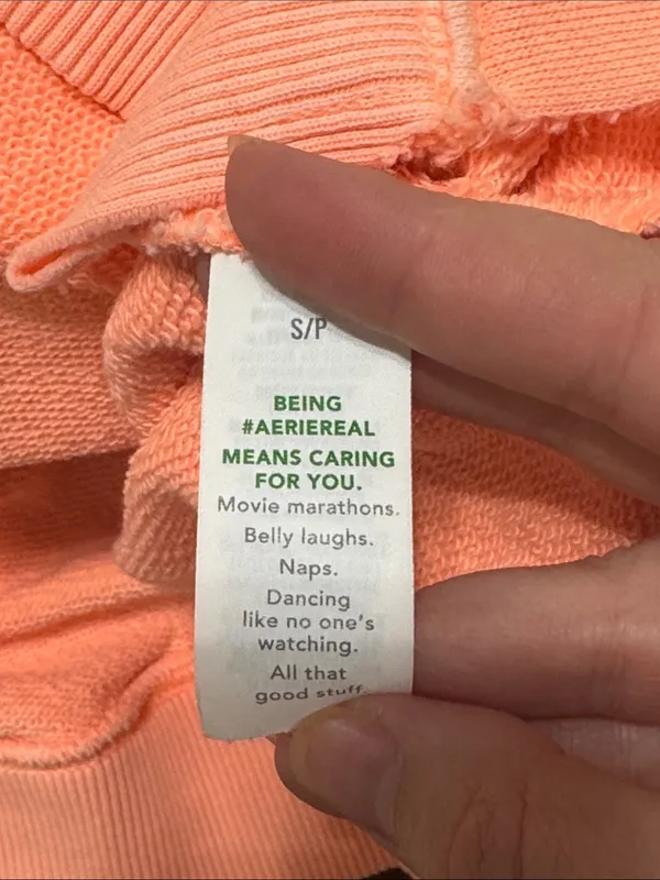 Aerie Bleached Neon Peach V-Neck Drawstring Hoodie Sweatshirt Kangaroo pocket S - Image 12