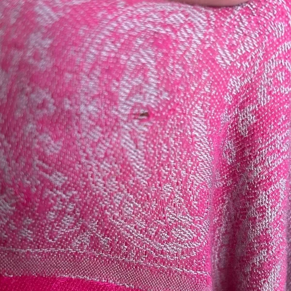 Cashmere Boho Pink Paisley Printed Scarf Wrap Shawl Fringe 70x23” READ - Image 6