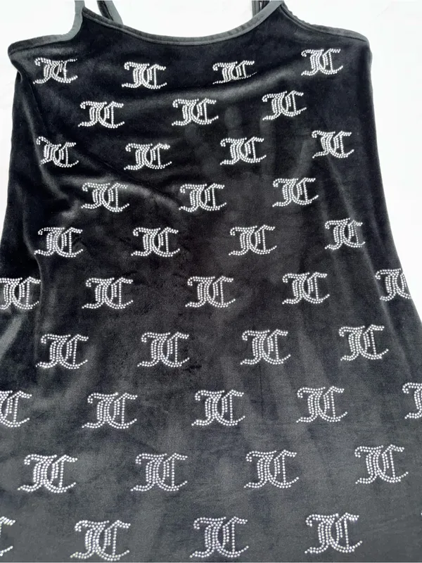 Juicy Couture Black Velour Logo-Print Slip Dress - Image 2